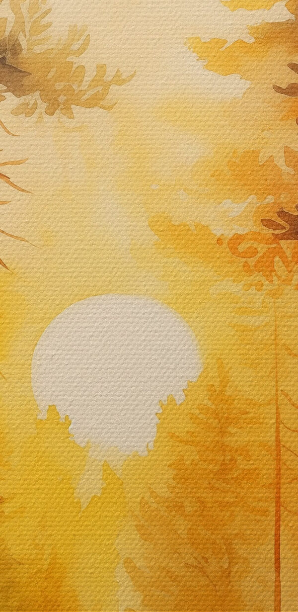 Painting of a forest with a path and trees