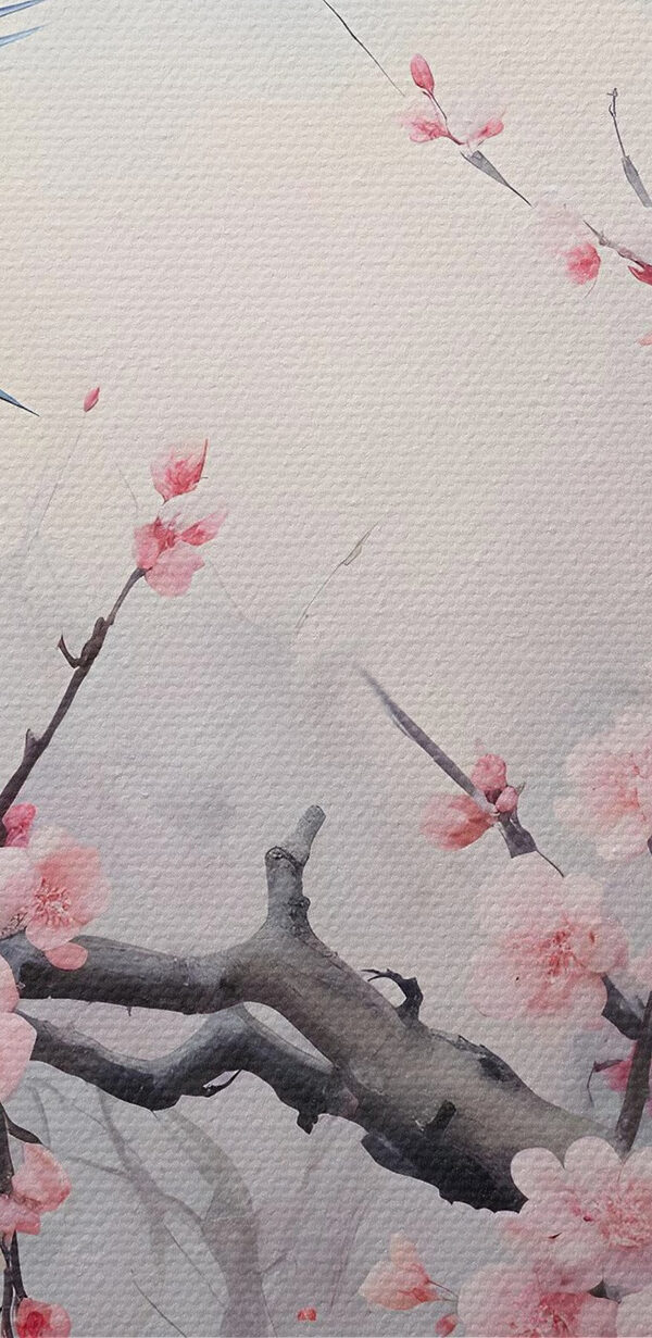 Bird on a branch with pink flowers Bird on a branch with pink flowers