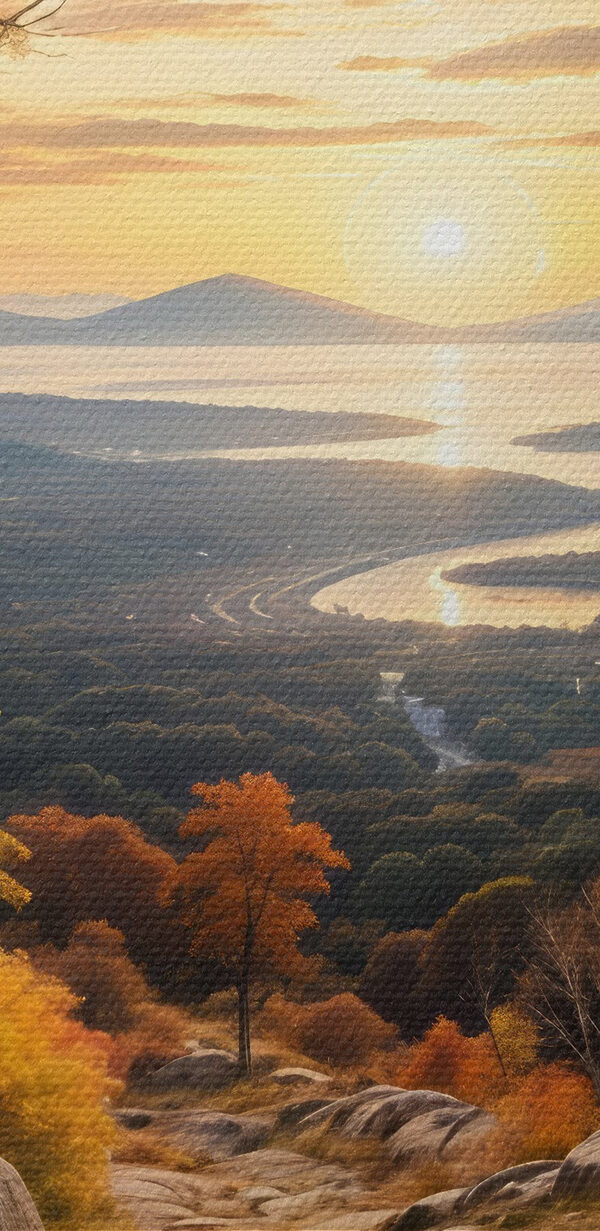 Path through a valley with trees and a river Path through a valley with trees and a river