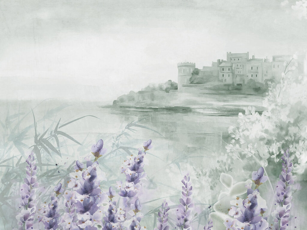 Acquerello di un castello e fiori Acquerello di un castello e fiori