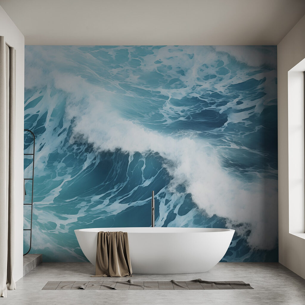 Waves crashing waves with foamy white foam