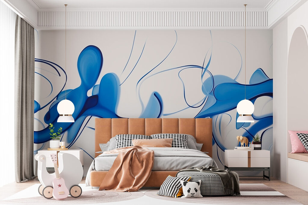 Blue swirls on a white background