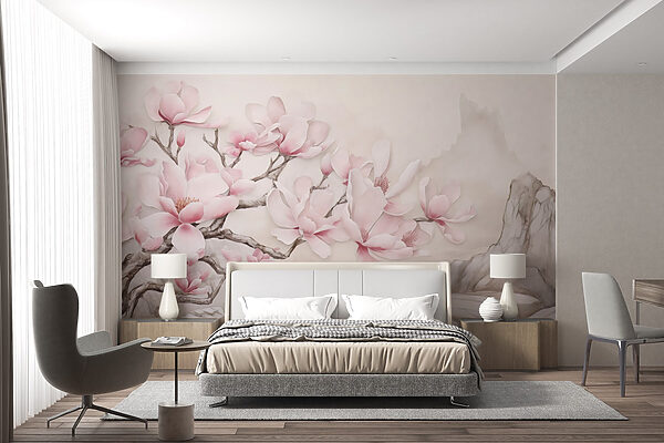 Pittura di un albero con fiori rosa Pittura di un albero con fiori rosa
