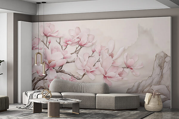 Pittura di un albero con fiori rosa Pittura di un albero con fiori rosa