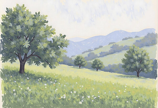 Paesaggio con alberi e colline Paesaggio con alberi e colline