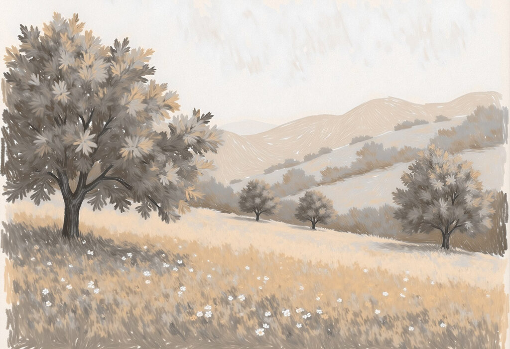 Paesaggio con alberi e colline Paesaggio con alberi e colline