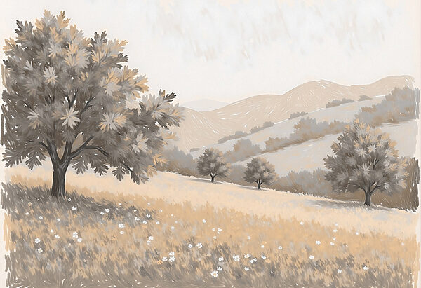 Paesaggio con alberi e colline Paesaggio con alberi e colline