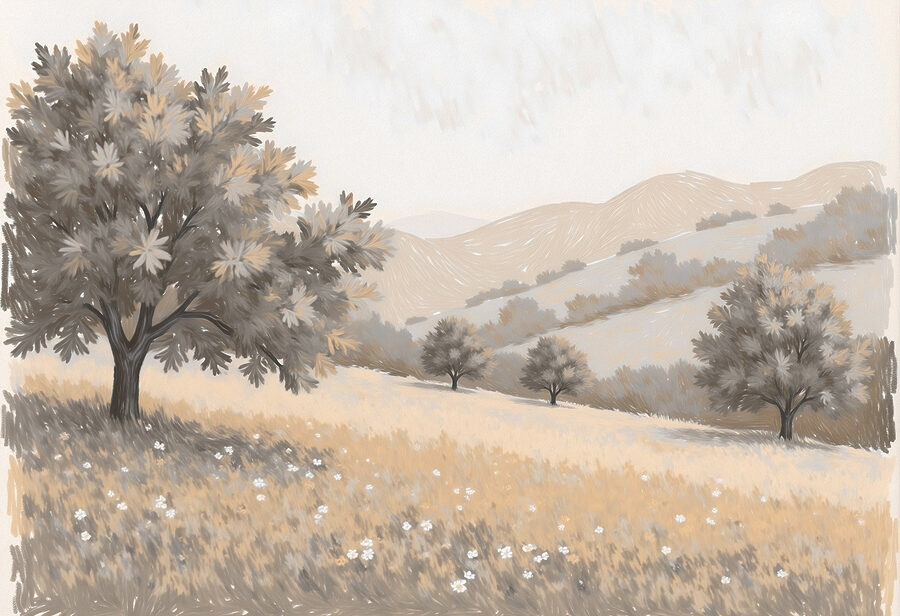 Paesaggio con alberi e colline Paesaggio con alberi e colline