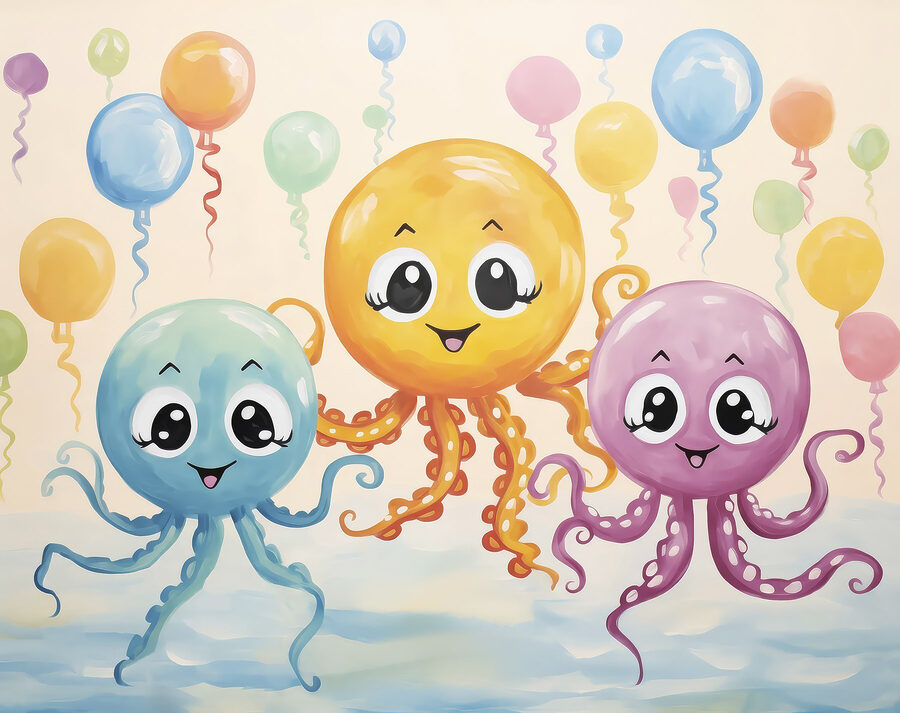 Gruppo di polpi con palloncini