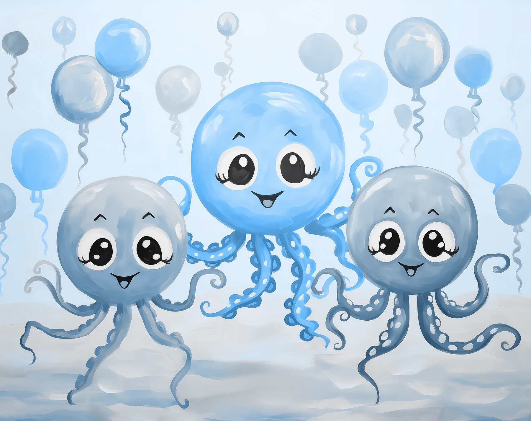 Group of octopuses with balloons
