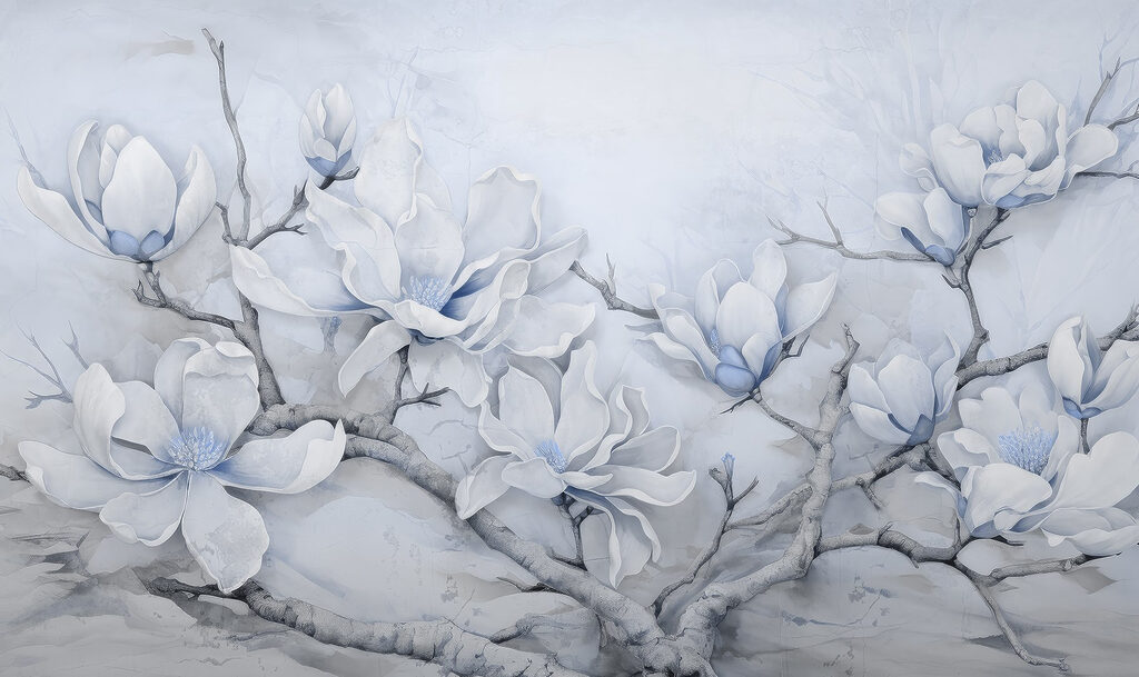 Pittura di fiori bianchi su un ramo Pittura di fiori bianchi su un ramo