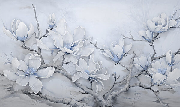 Pittura di fiori bianchi su un ramo Pittura di fiori bianchi su un ramo