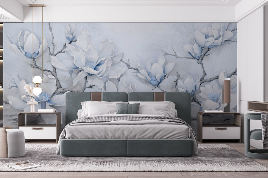 Pittura di fiori bianchi su un ramo