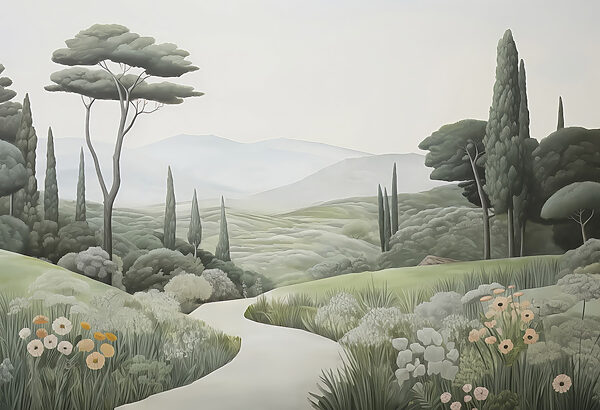 Paesaggio con sentiero e alberi Paesaggio con sentiero e alberi