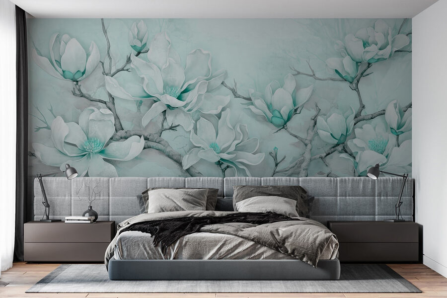 Pittura di fiori bianchi su un ramo