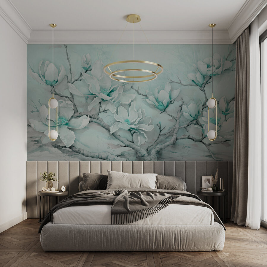 Pittura di fiori bianchi su un ramo