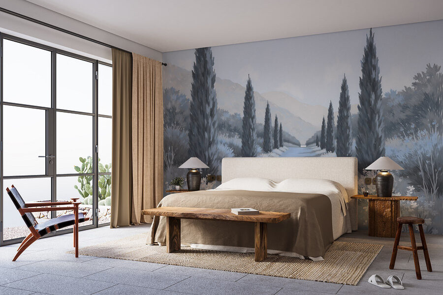 Paesaggio con alberi e fiori
