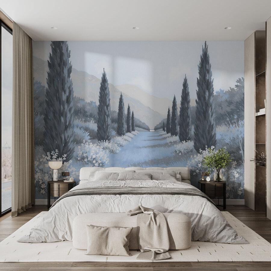 Paesaggio con alberi e fiori