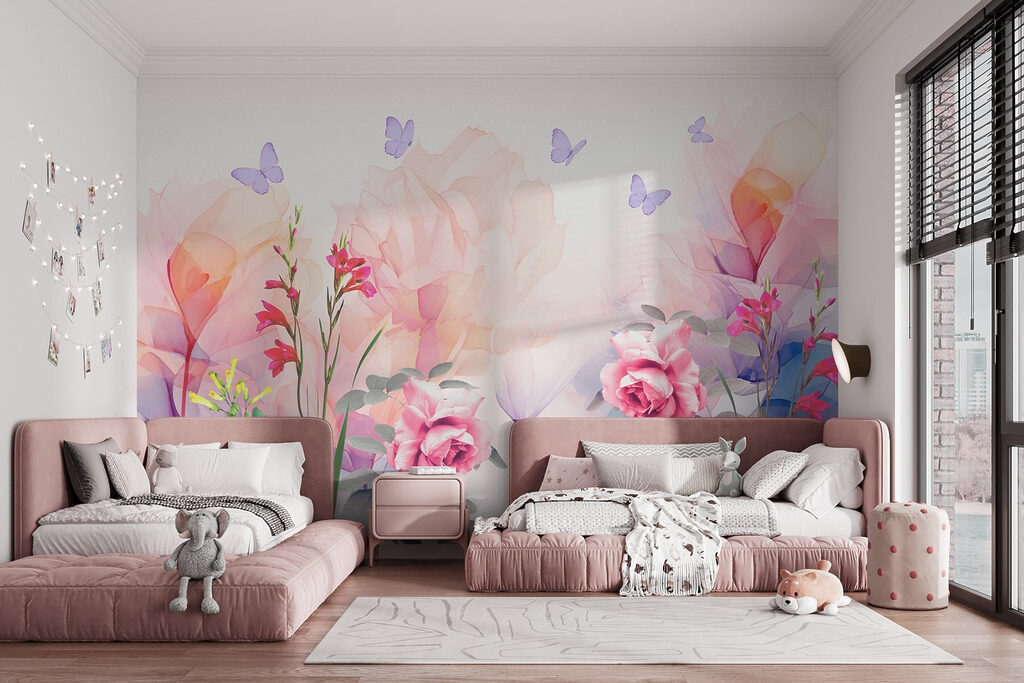 Group of flowers with butterflies