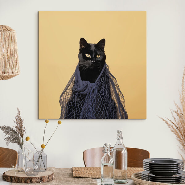 Cat wearing a net