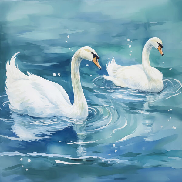 Two swans swimming in water Two swans swimming in water