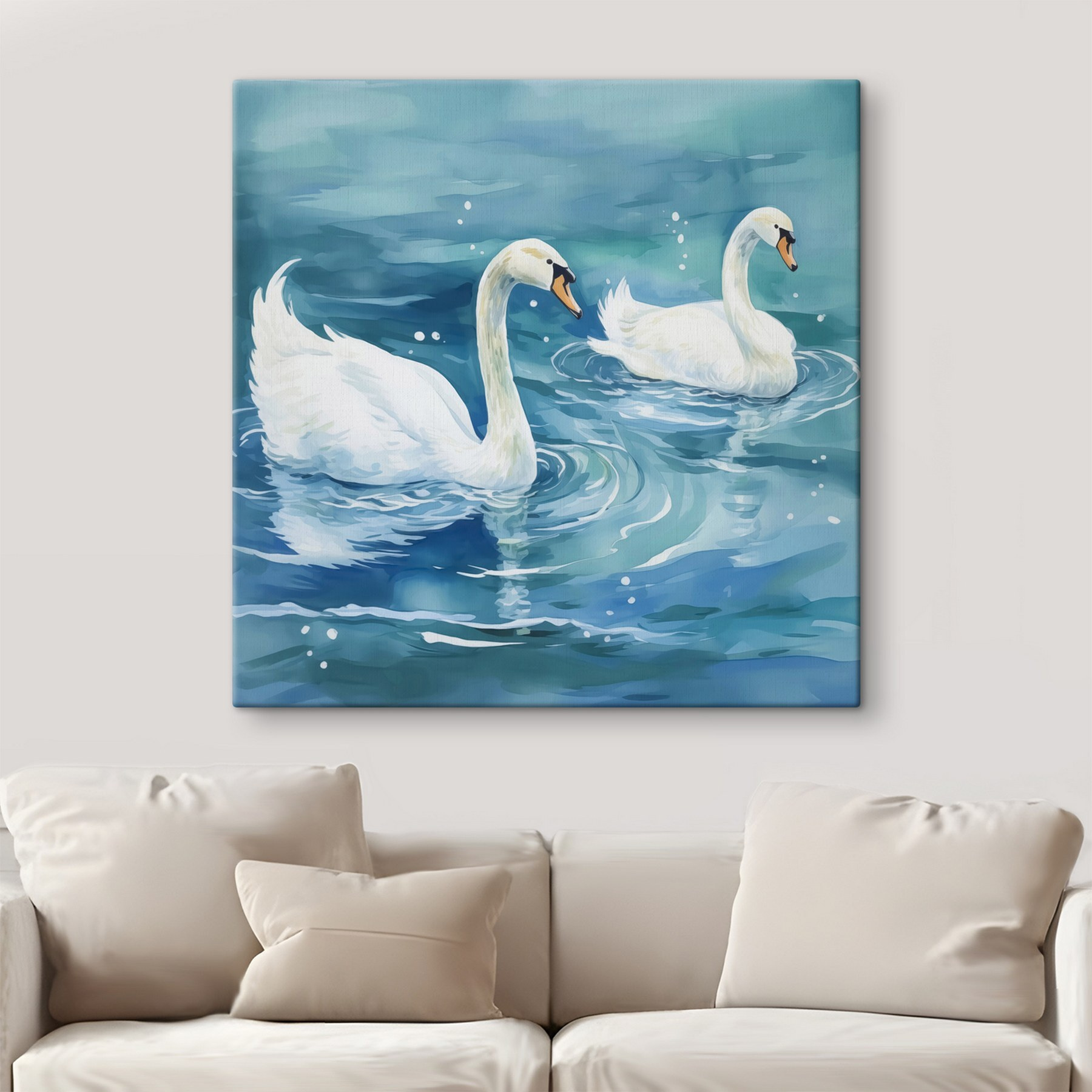 Two swans swimming in water Two swans swimming in water