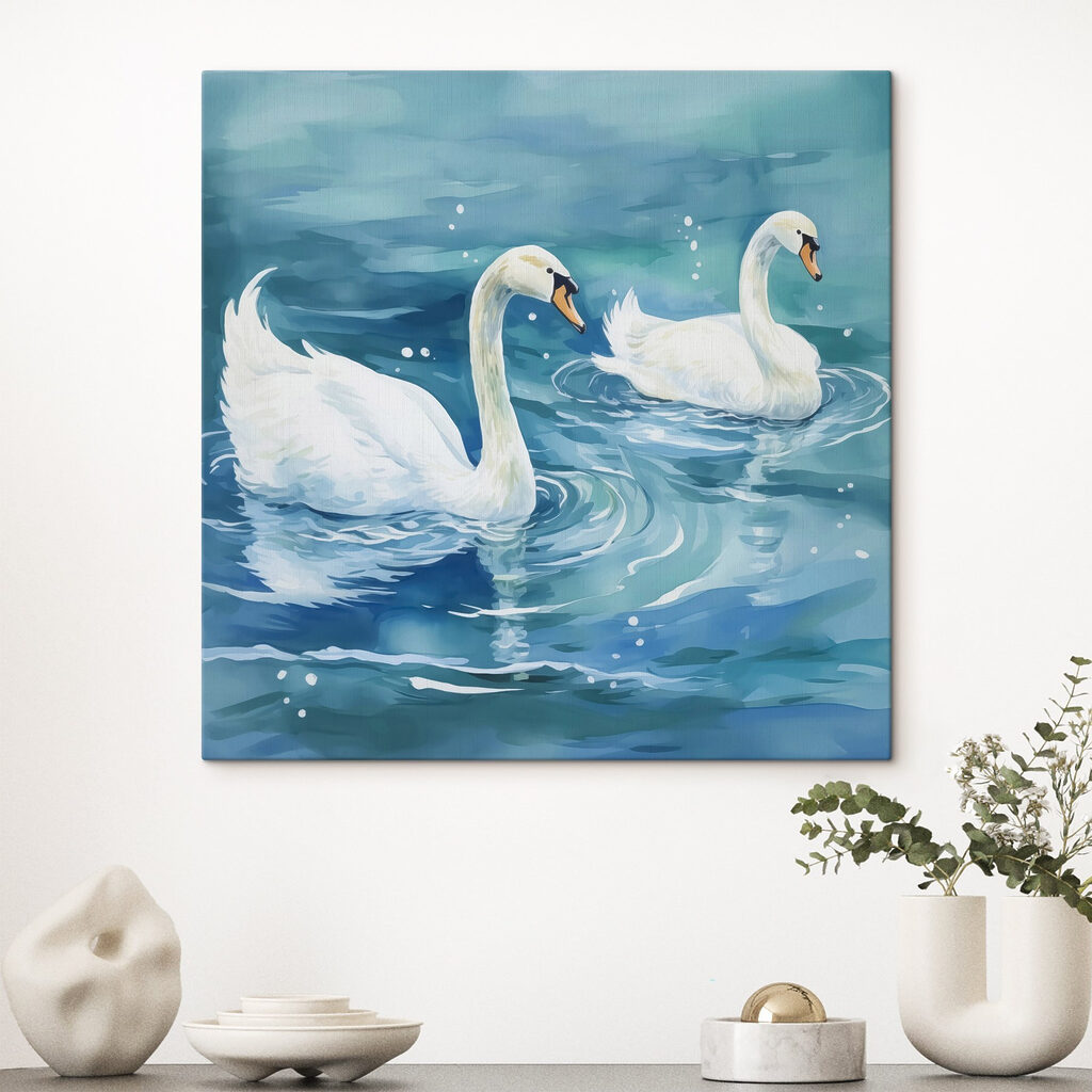 Two swans swimming in water Two swans swimming in water