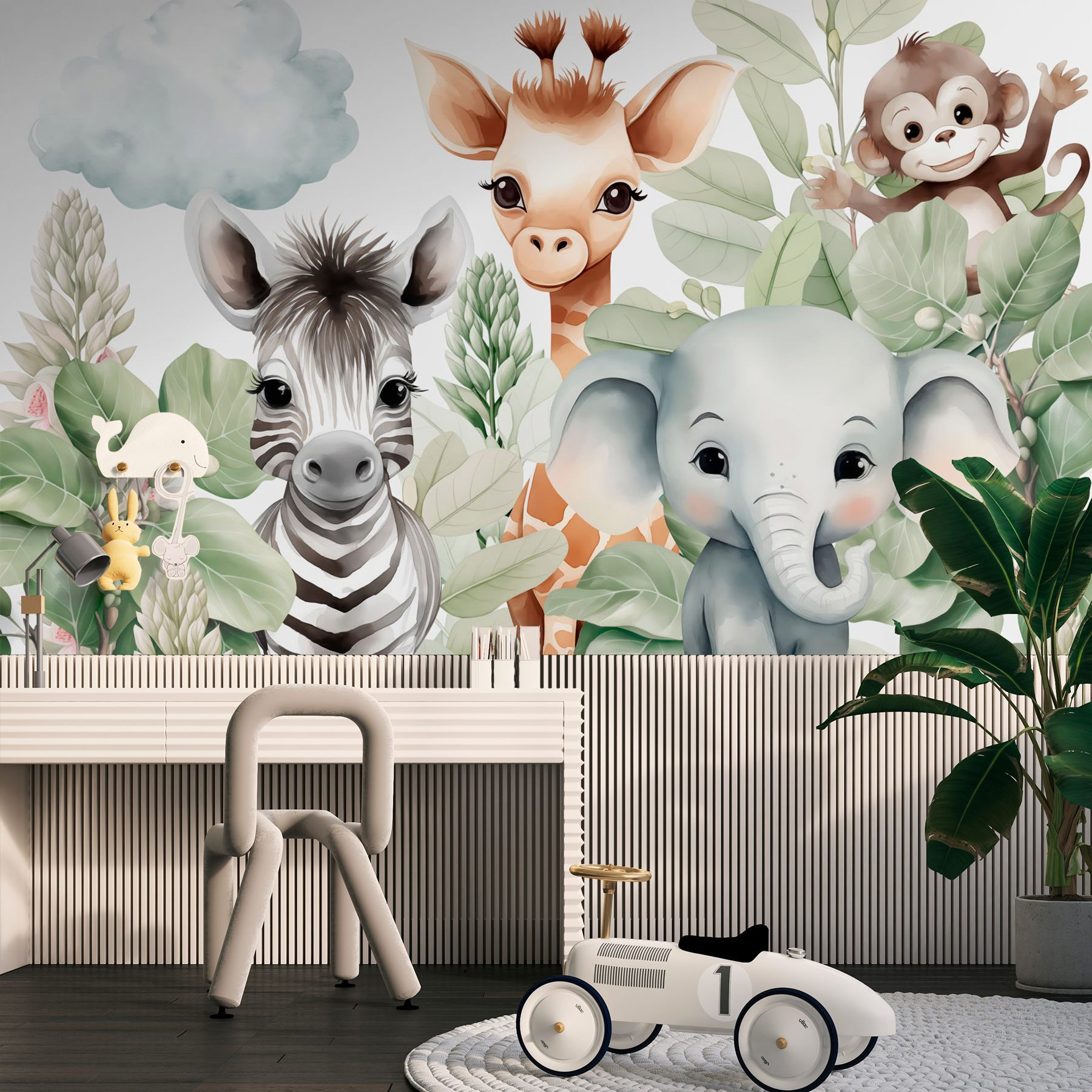 Group of animals with leaves