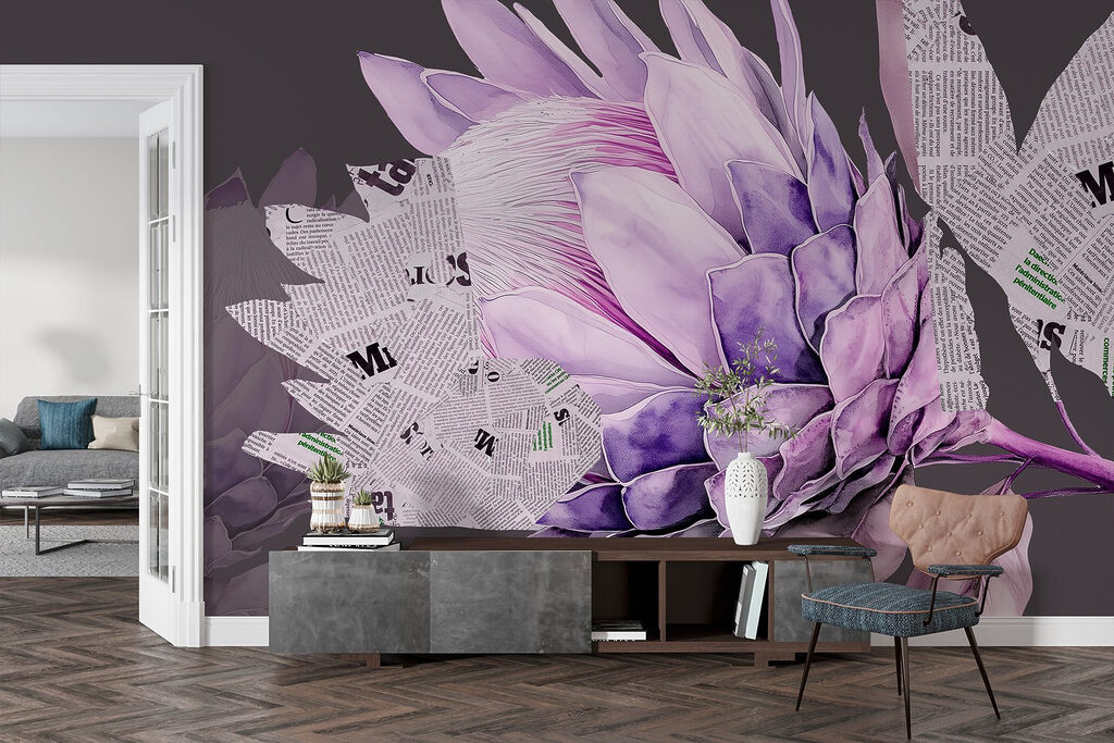 Purple flower with newspaper