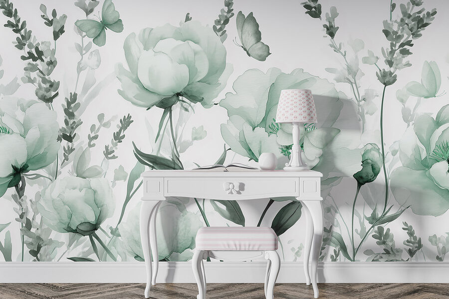 Delicate fioriture in tenui tonalità di verde