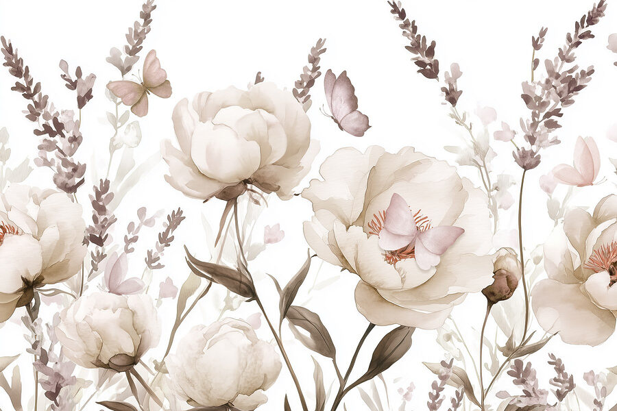 Pittura di fiori e farfalle