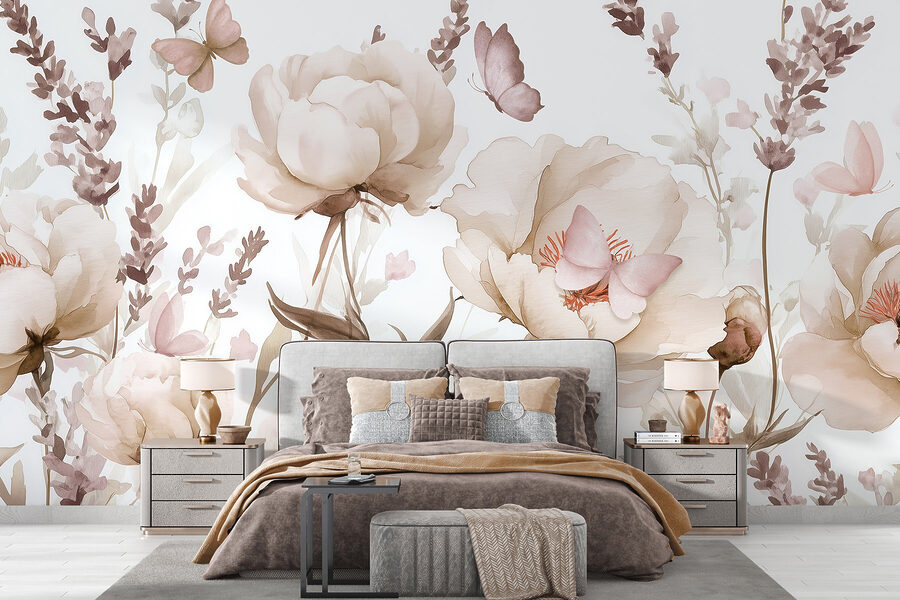 Pittura di fiori e farfalle