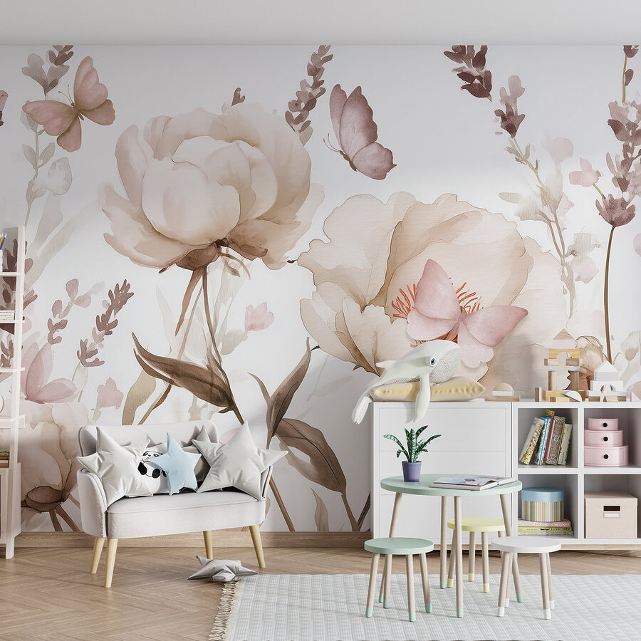 Pittura di fiori e farfalle