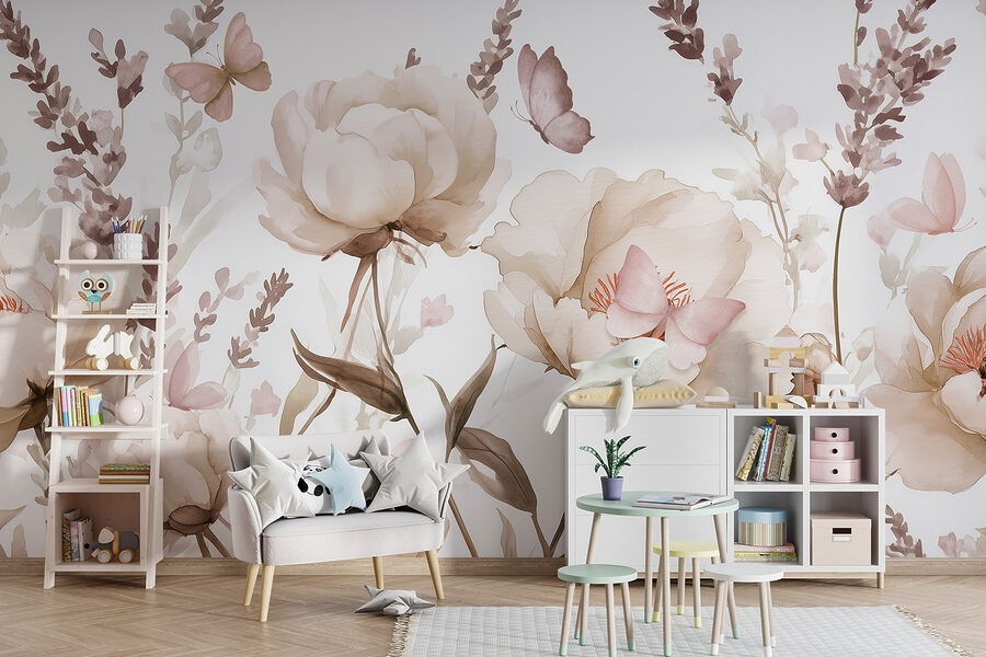 Pittura di fiori e farfalle