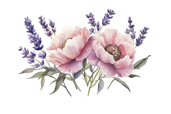 Watercolor of flowers and leaves