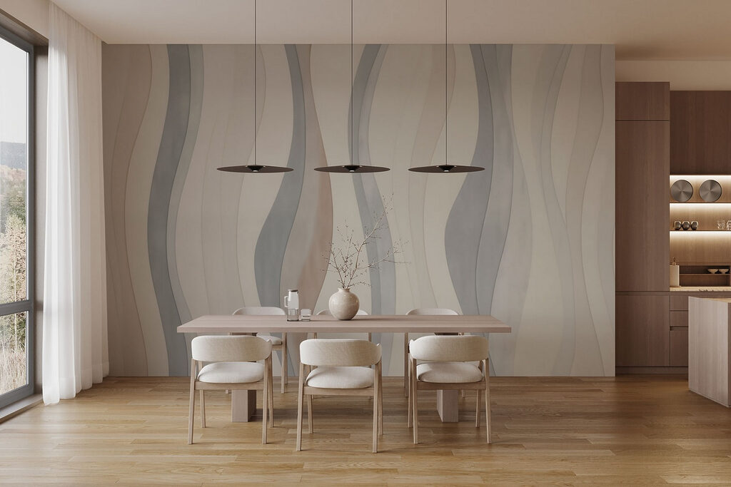 White and grey wallpaper with wavy lines