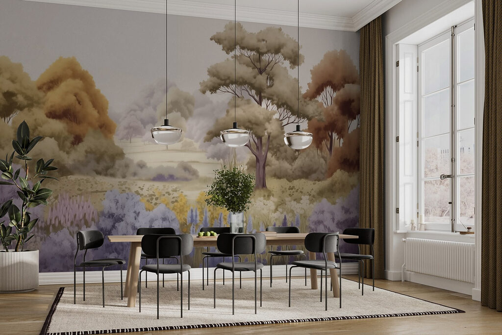 Landscape with trees and flowers