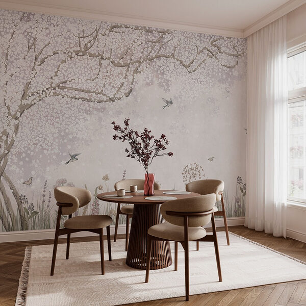 Pittura di un giardino con fiori e farfalle Pittura di un giardino con fiori e farfalle