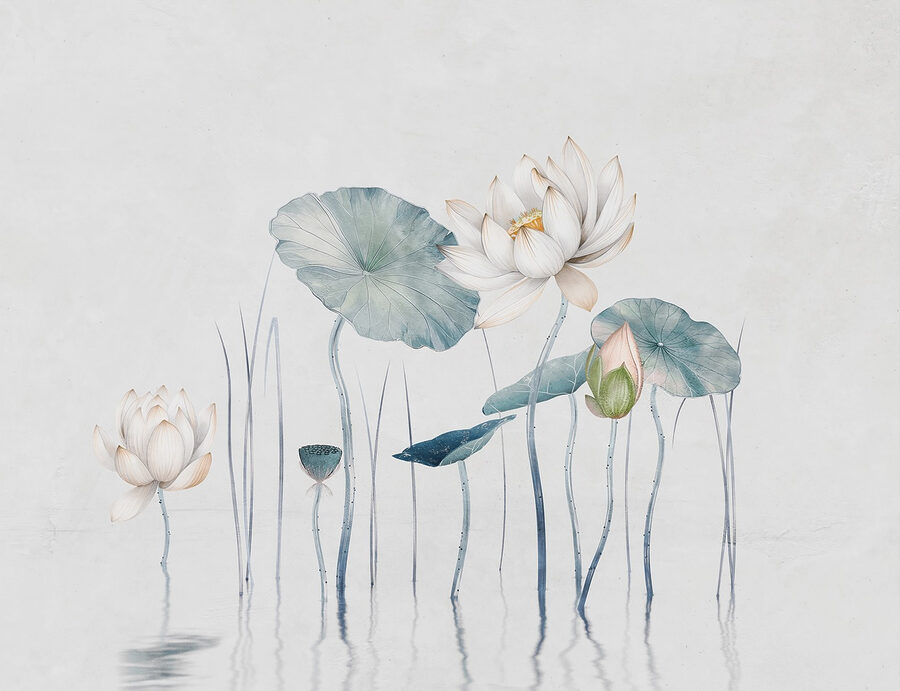 Pittura di fiori e foglie in acqua