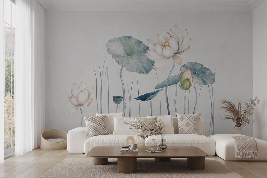 Pittura di fiori e foglie in acqua