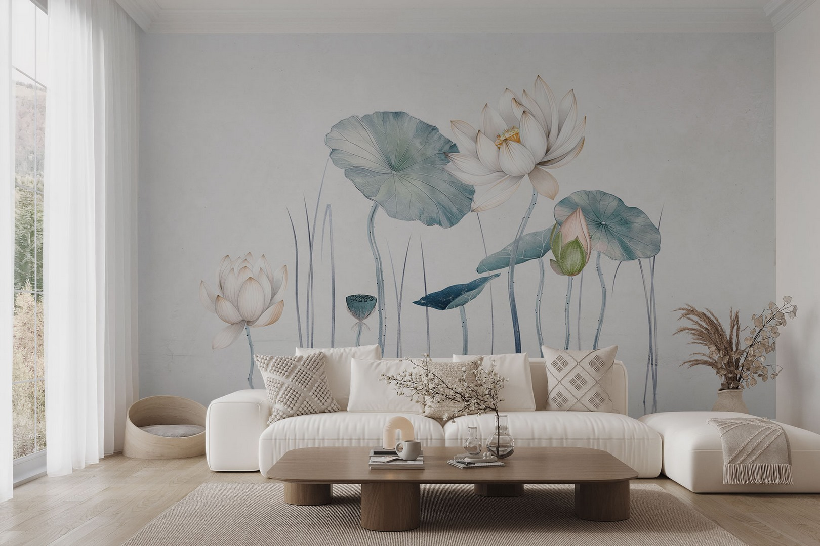 Painting of flowers and leaves in water