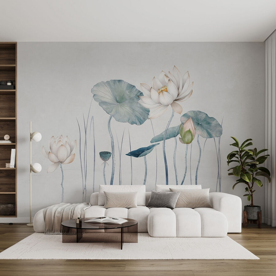 Pittura di fiori e foglie in acqua
