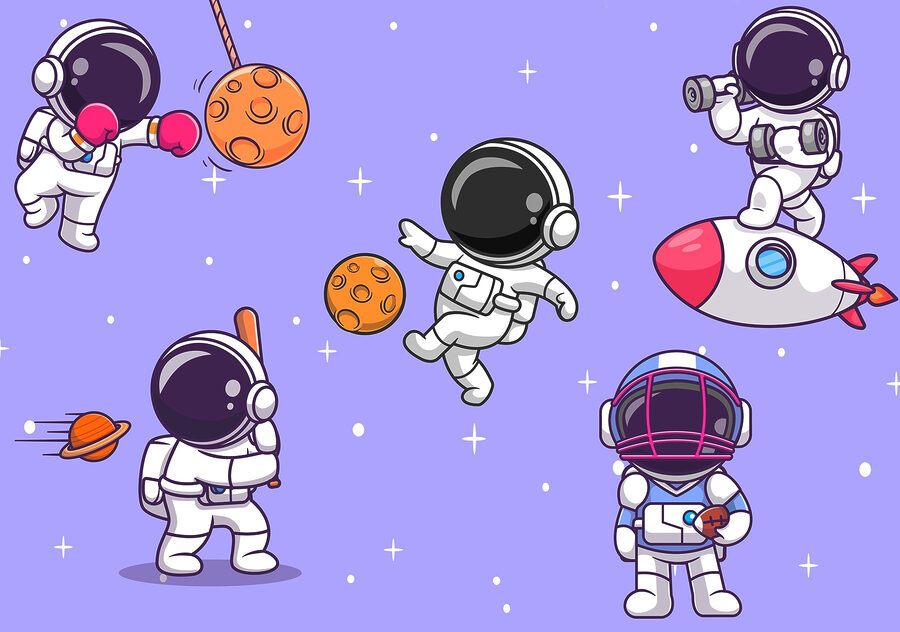 Cartone animato di astronauti nello spazio