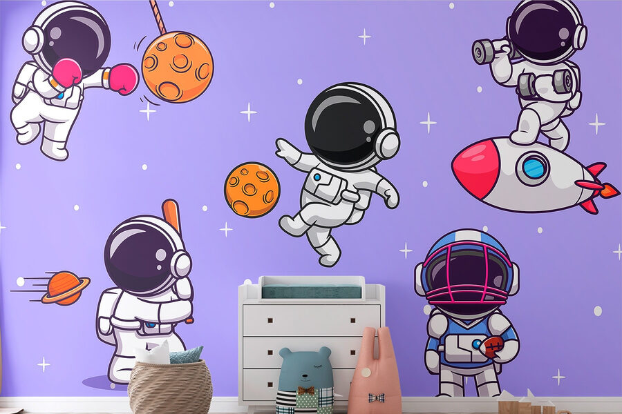 Cartone animato di astronauti nello spazio