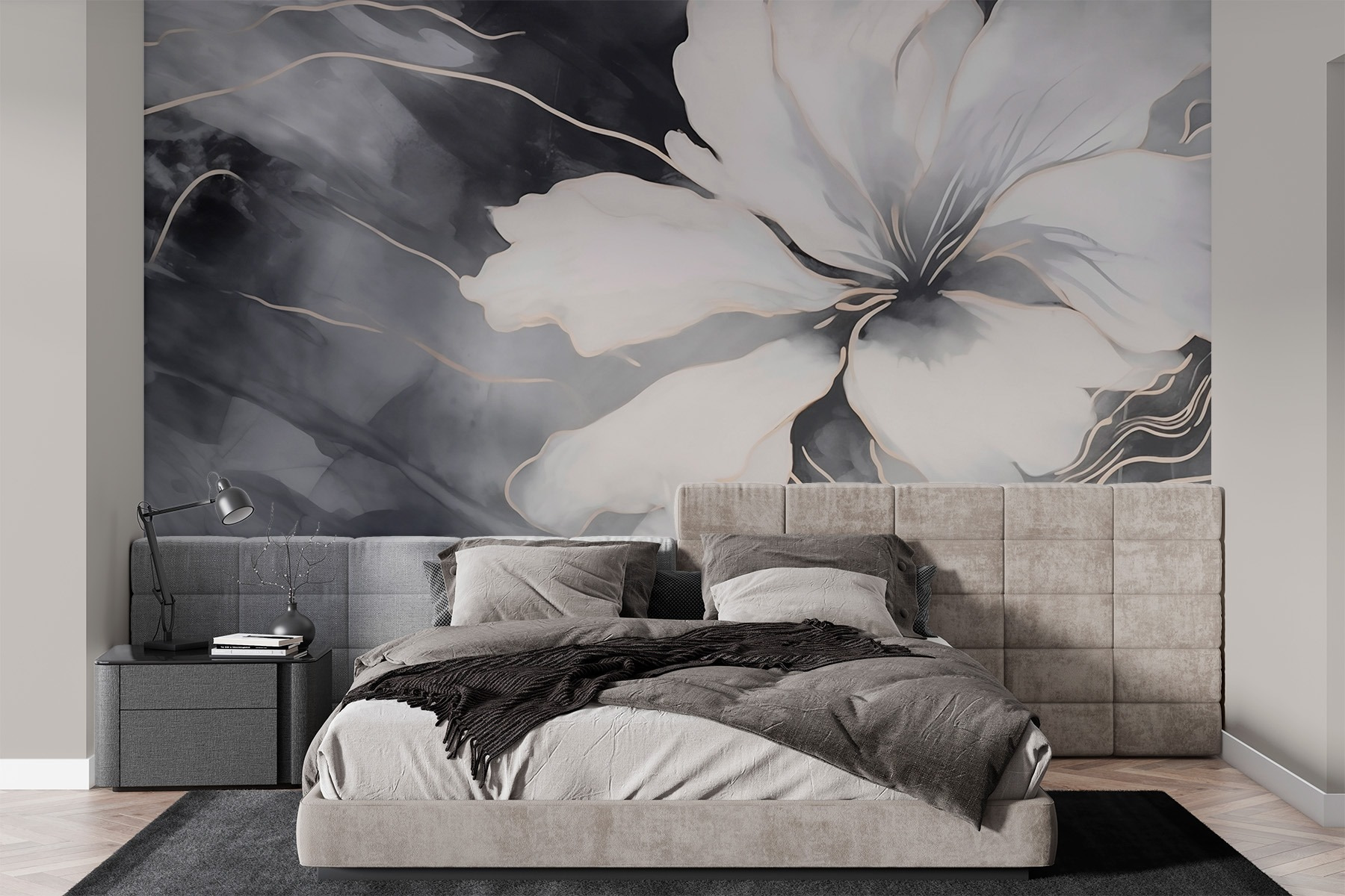 White flower on a black and white background