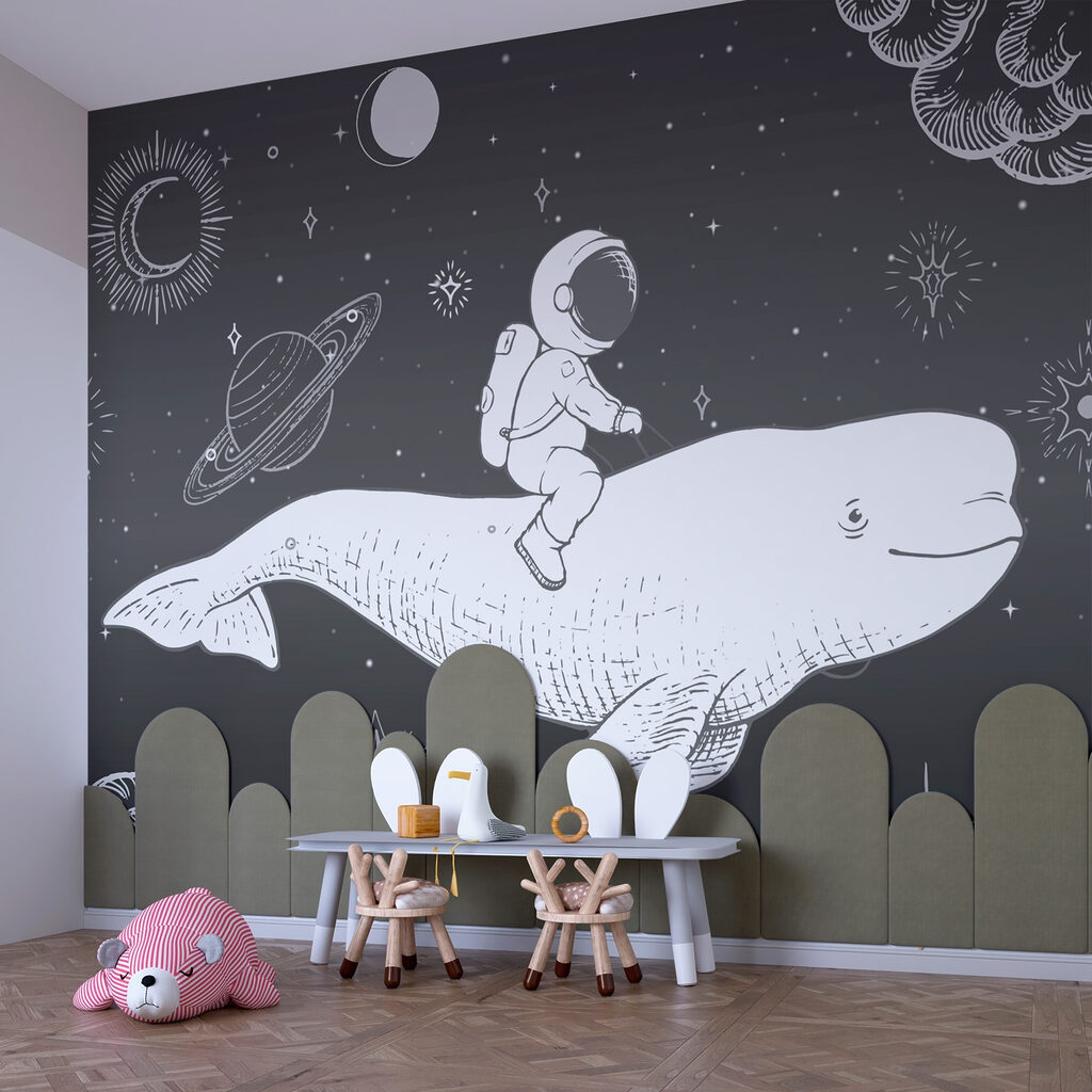 Drawing of a person riding a whale