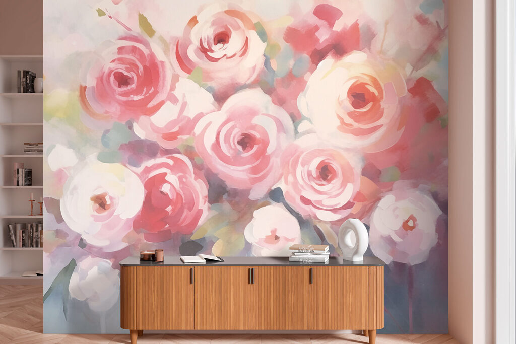 Painting of flowers on a white surface