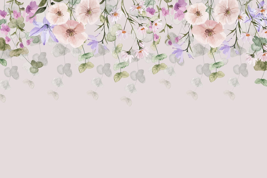 Gruppo di fiori e foglie