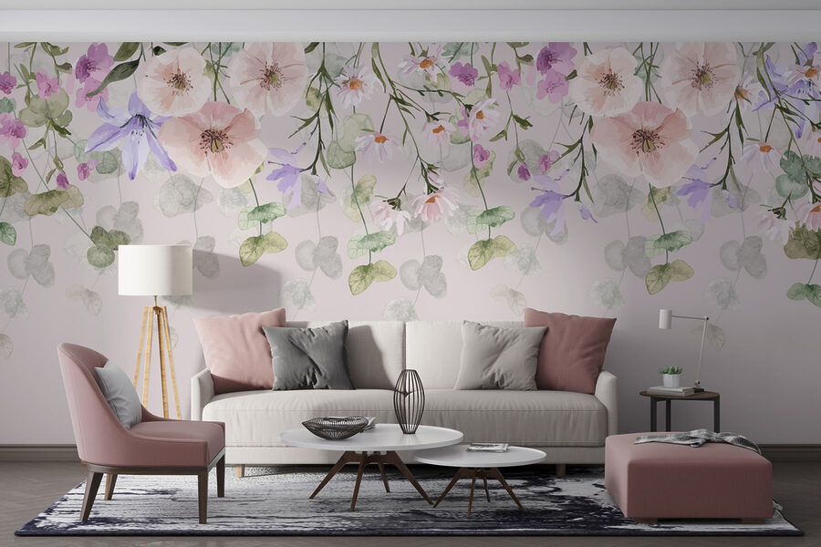 Gruppo di fiori e foglie