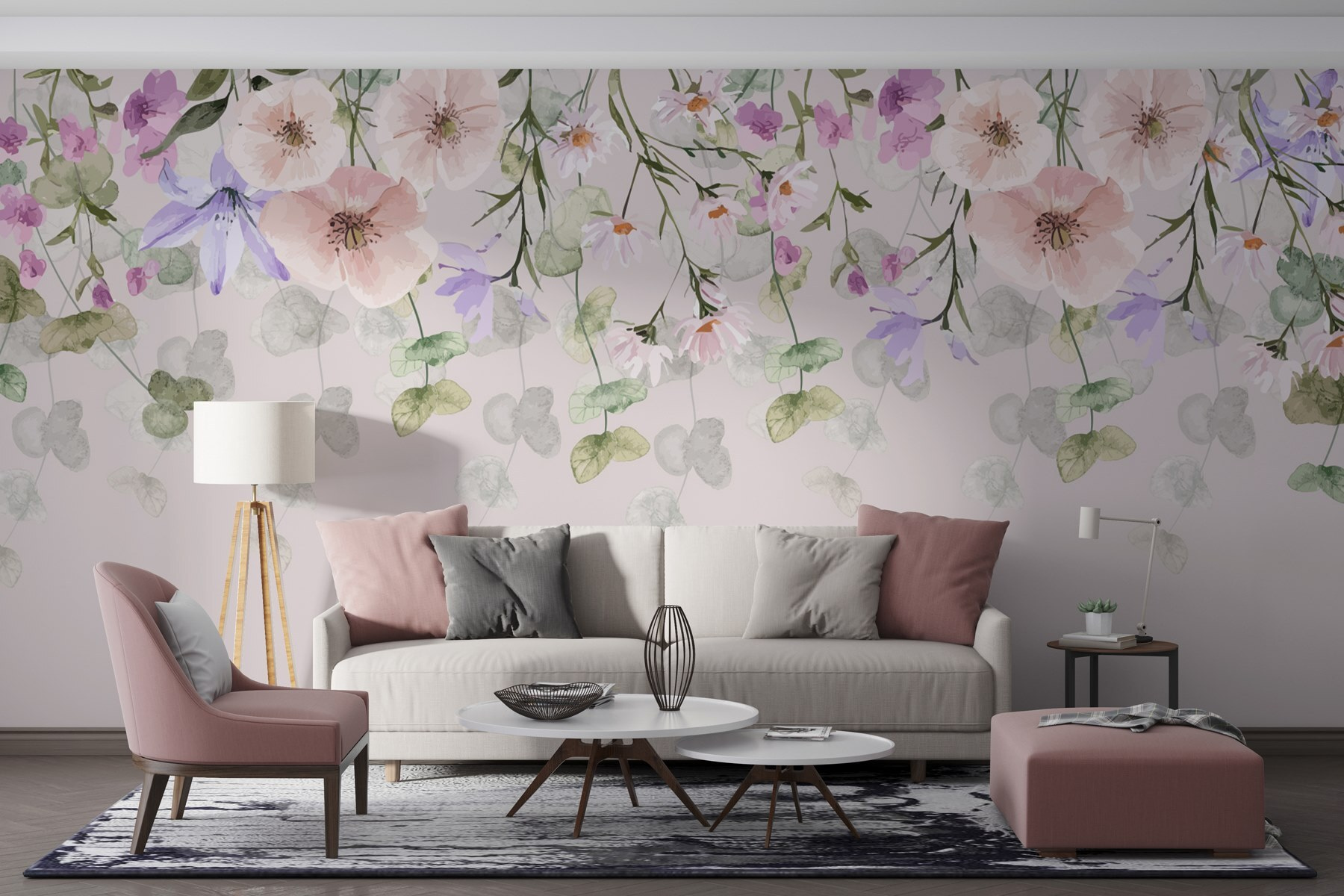 Group of flowers and leaves